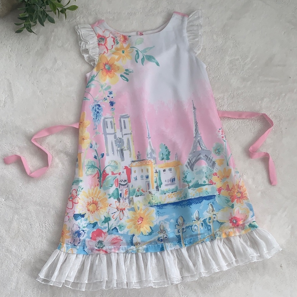 Little Angels Pink & White Paris Print Dress 6X by Us Angels